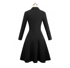 Black Double Breasted Vintage Flared Dress