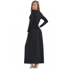 Black Vintage Inspired V-neck Long Sleeve Maxi Dress