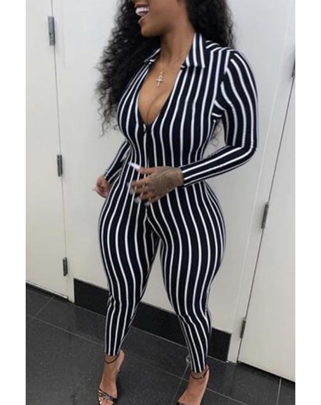 Lovely Leisure Striped Skinny Black One-piece Jumpsuit