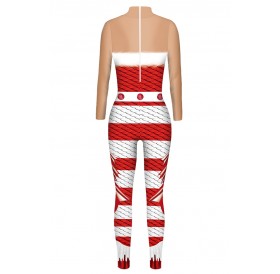 Lovely Cosplay Patchwork Striped Red One-piece Jumpsuit
