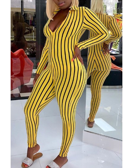 Lovely Leisure Striped Skinny Yellow One-piece Jumpsuit