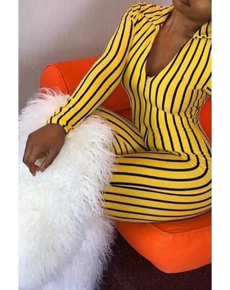 Lovely Leisure Striped Skinny Yellow One-piece Jumpsuit