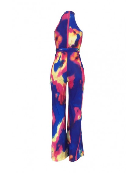 Lovely Casual Halter Neck Tie-dye Multicolor One-piece Jumpsuit