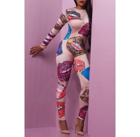 Lovely Sexy Lip Printed Multicolor One-piece Jumpsuit