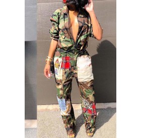 Lovely Casual Patchwork Camouflage Printed One-piece Jumpsuit