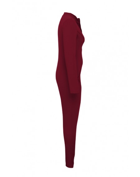 Lovely Casual Zipper Design Wine Red One-piece Jumpsuit